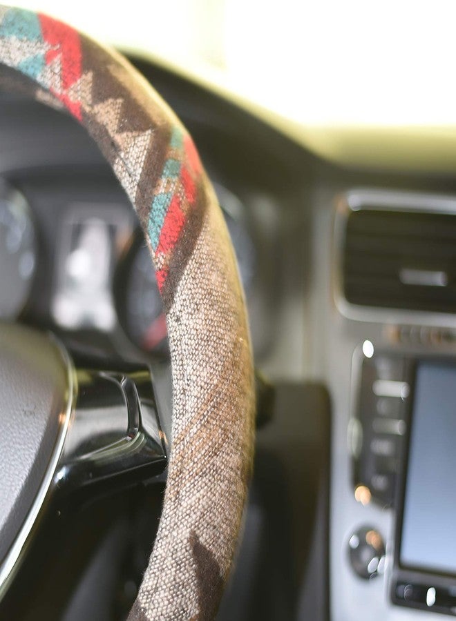 LSAUTO Green Steering Wheel Cover with Bohemian Style,Universal 15inch Cloth Steering Wheel Cover for Women and Gril with Sweat Absorption Steering Wheel Cover with Coarse Flax Cloth SW14 (Boho-Green2) - Image 2