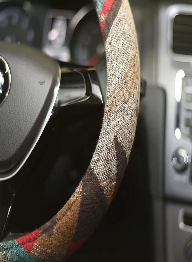 LSAUTO Green Steering Wheel Cover with Bohemian Style,Universal 15inch Cloth Steering Wheel Cover for Women and Gril with Sweat Absorption Steering Wheel Cover with Coarse Flax Cloth SW14 (Boho-Green2) - Image 4