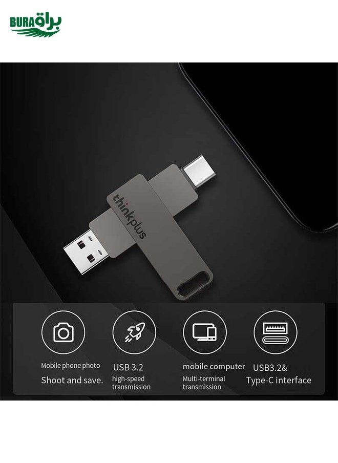 BURAQ Lenovo Thinkplus MU110 USB3.2+Type-C Dual Interface Rotation Flash Drive, Size: 128GB(Grey)  - Image 5