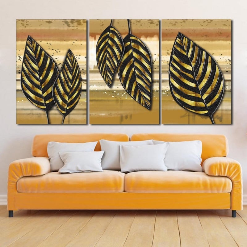 ماركتنا ثلاث لوحات قماشية فخمة بتصميم مودرن مع برواز مجوف مقاس (90×40) ثلاث قطع - Image 1