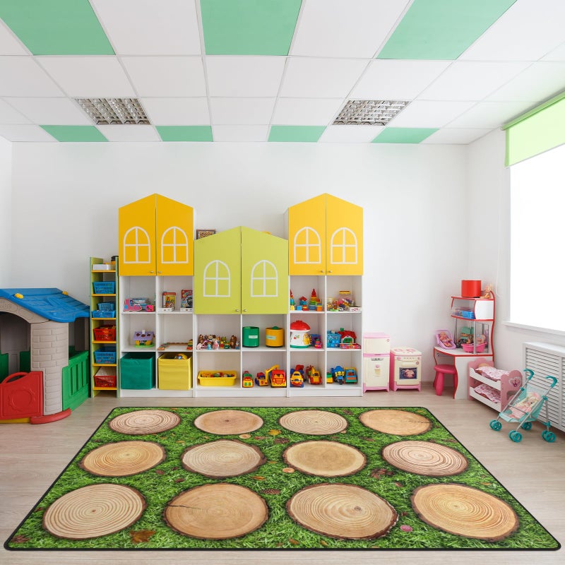 Engree Kids Rug, Classroom Carpets Playmat Rugs - 5x7 Ft Kids Carpet with Rubber Backing, Green Grass Tree Stump Classroom Seating Rug Play Mat Nursery Rugs for Children Bedroom Playroom Elementary -Seats 12 - Image 1