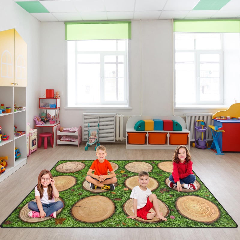Engree Kids Rug, Classroom Carpets Playmat Rugs - 5x7 Ft Kids Carpet with Rubber Backing, Green Grass Tree Stump Classroom Seating Rug Play Mat Nursery Rugs for Children Bedroom Playroom Elementary -Seats 12 - Image 3