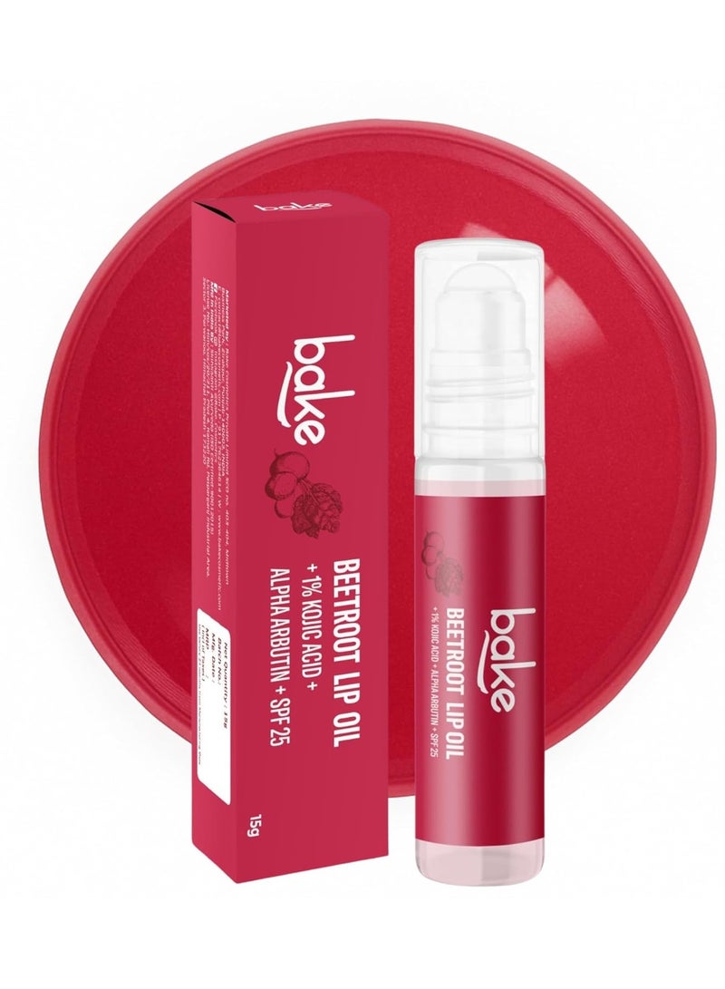 BAKE 1% Kojic Acid Beetroot Tinted Lip Balm Oil with SPF 25, Pigmentation & Dark Lips Beetroot (15 g) - Image 1
