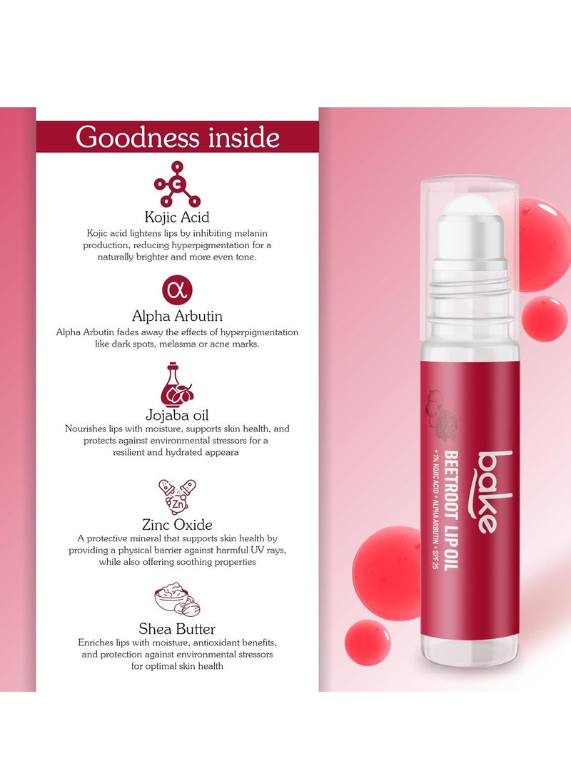 BAKE 1% Kojic Acid Beetroot Tinted Lip Balm Oil with SPF 25, Pigmentation & Dark Lips Beetroot (15 g) - Image 4