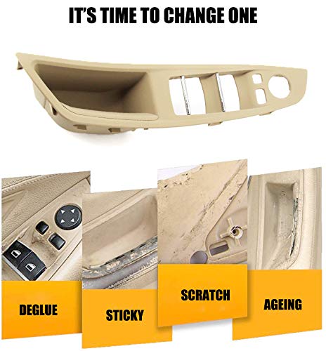 FEXON Driver Side Door Handle Replacement for BMW 5 Series, Window Switch Armrest Panel, Inner Pull Trim Panel Cover 2010-2016 Series 520 523 525 528 530 535 F10 F11 Beige - Image 2