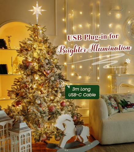 Luxspire Christmas Tree Topper Lighted Star Tree Topper with USB Plugin Remote Control 10 LED Christmas Decorations Light Xmas Trees Vintage Ornament for Home Bethlehem StarSilver - Image 3