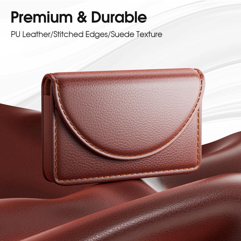 MaxGear Business Card Holder Case, PU Leather Business Card Case for Purse, Pocket Travel Name Card Holder Wallet for Men or Women, Portable Magnetic Business Card Carrier for Christmas Gift, Coffee - Image 4
