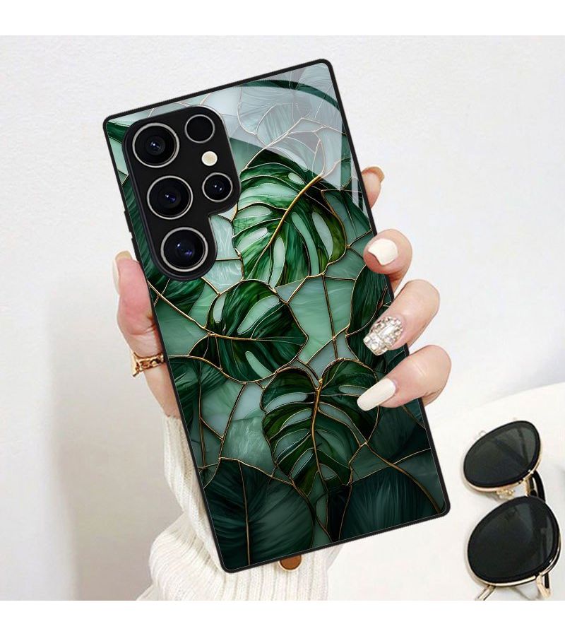 Tropical Green Plant Print Tempered Glass Phone Case For Galaxy Note 9 Anti Drop Durable Fashionable Cute Business High Protection Mixed Color 1 - Image 1
