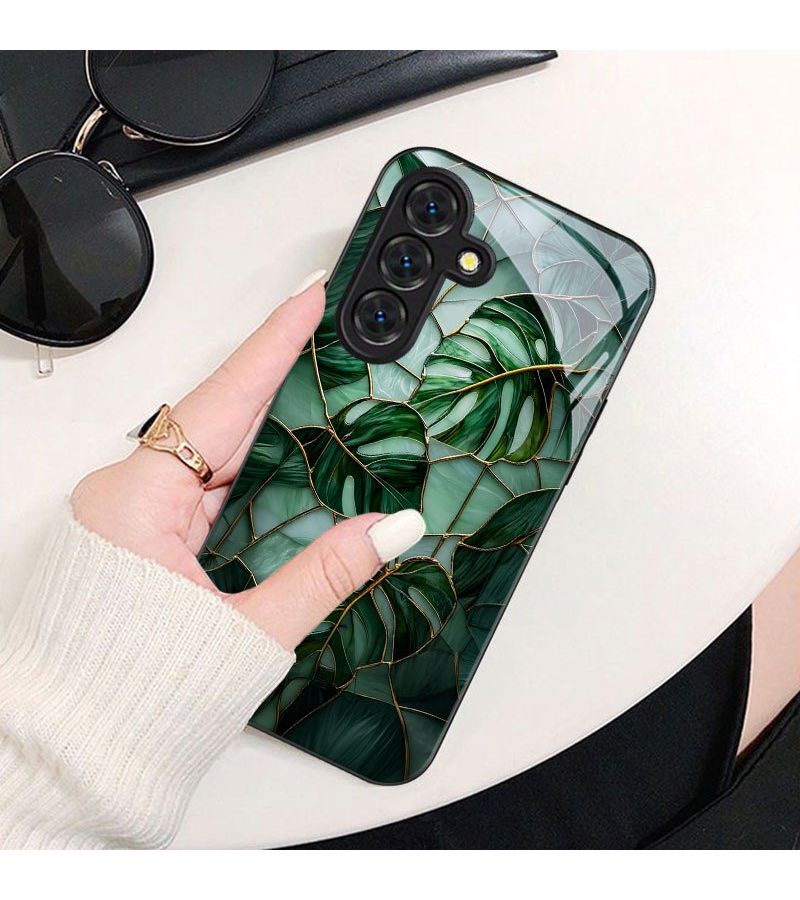 Tropical Green Plant Print Tempered Glass Phone Case For Galaxy Note 9 Anti Drop Durable Fashionable Cute Business High Protection Mixed Color 1 - Image 2