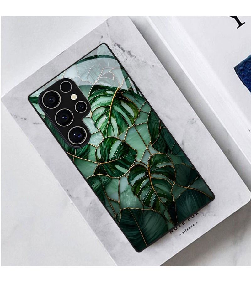 Tropical Green Plant Print Tempered Glass Phone Case For Galaxy Note 9 Anti Drop Durable Fashionable Cute Business High Protection Mixed Color 1 - Image 5