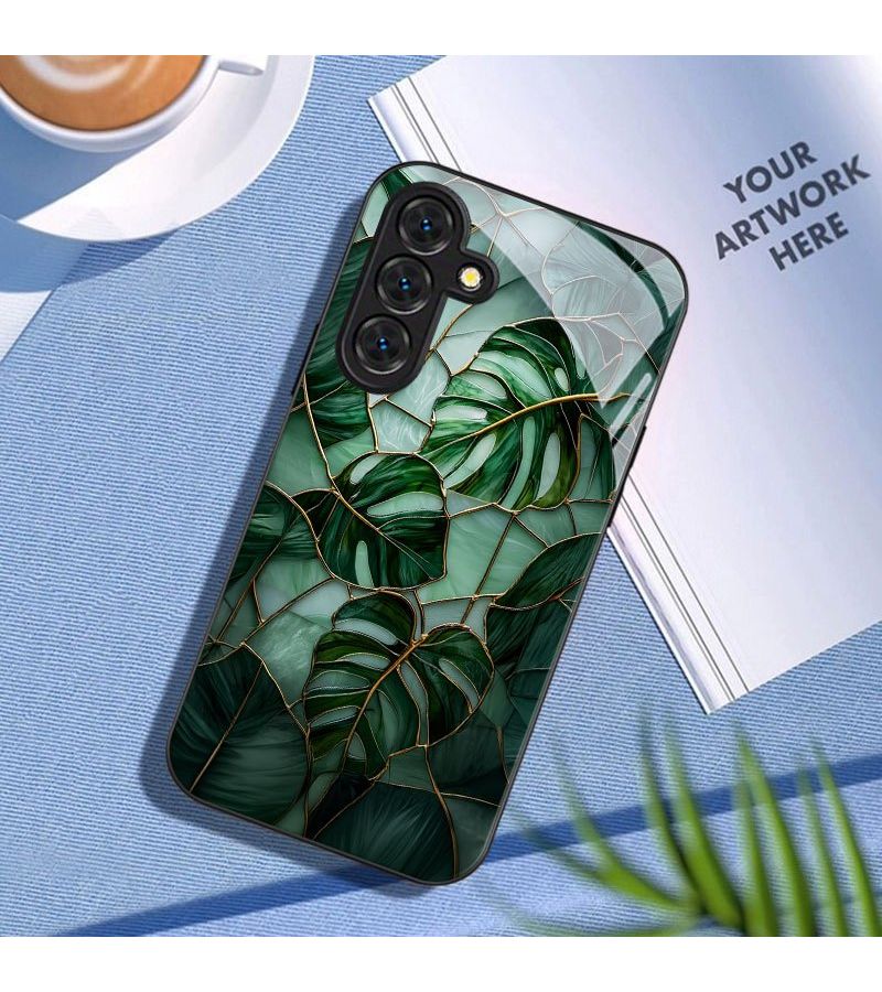 Tropical Green Plant Print Tempered Glass Phone Case For Galaxy Note 9 Anti Drop Durable Fashionable Cute Business High Protection Mixed Color 1 - Image 4