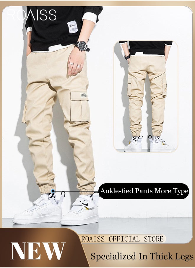 roaiss - Men's Cargo Pants Casual Pants with Elastic Drawstring Suitable for Various Body Types Simple and Trendy - Image 1