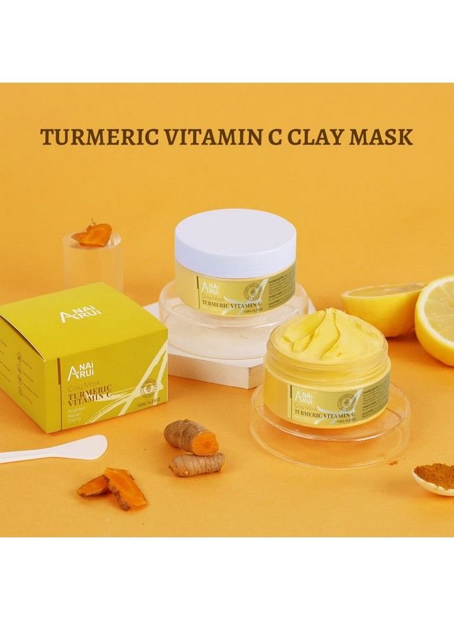 ANAI RUI Anairui Turmeric Vitamin C Clay Mask For Dark Spots Vitamin C Clay Facial Mask For Blackheads Pores Wrinkles Fine Lines Hydrating Clarifying Cleansing 4.23 Oz  - Image 4