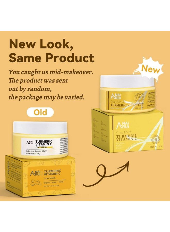ANAI RUI Anairui Turmeric Vitamin C Clay Mask For Dark Spots Vitamin C Clay Facial Mask For Blackheads Pores Wrinkles Fine Lines Hydrating Clarifying Cleansing 4.23 Oz  - Image 3