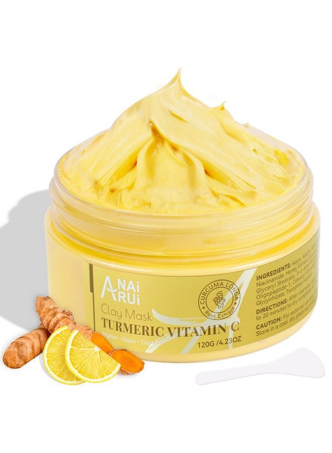 ANAI RUI Anairui Turmeric Vitamin C Clay Mask For Dark Spots Vitamin C Clay Facial Mask For Blackheads Pores Wrinkles Fine Lines Hydrating Clarifying Cleansing 4.23 Oz  - Image 2