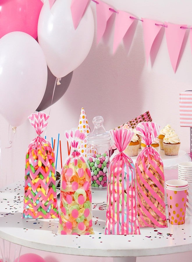 ZYLOP 100 Pcs Pink Cellophane Treat Bags, 5x11" Pink Polka Dot & Stripe Goodie Bags for Candy, Cookies & Party Favors, Pinks Plastic Gift Bags with Twist Ties for Wedding, Birthday, Baby Shower, Bakery - Image 4