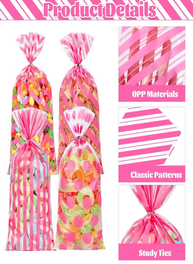 ZYLOP 100 Pcs Pink Cellophane Treat Bags, 5x11" Pink Polka Dot & Stripe Goodie Bags for Candy, Cookies & Party Favors, Pinks Plastic Gift Bags with Twist Ties for Wedding, Birthday, Baby Shower, Bakery - Image 5