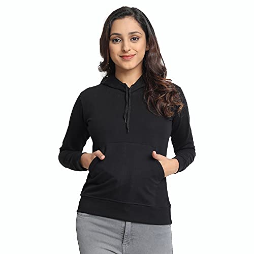 JUNEBERRY® Womens Regular Fit Cotton Fleece Hooded Neck Solid Full Sleeve Sweatshirt/Hoodie (JB_GL_W02_Black_S) - Image 2