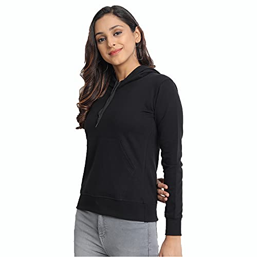 JUNEBERRY® Womens Regular Fit Cotton Fleece Hooded Neck Solid Full Sleeve Sweatshirt/Hoodie (JB_GL_W02_Black_S) - Image 5