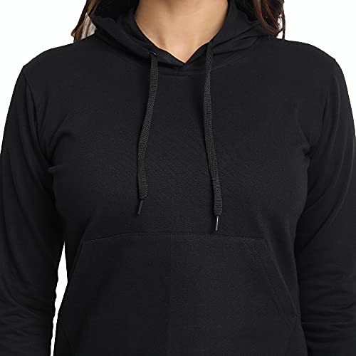 JUNEBERRY® Womens Regular Fit Cotton Fleece Hooded Neck Solid Full Sleeve Sweatshirt/Hoodie (JB_GL_W02_Black_S) - Image 4