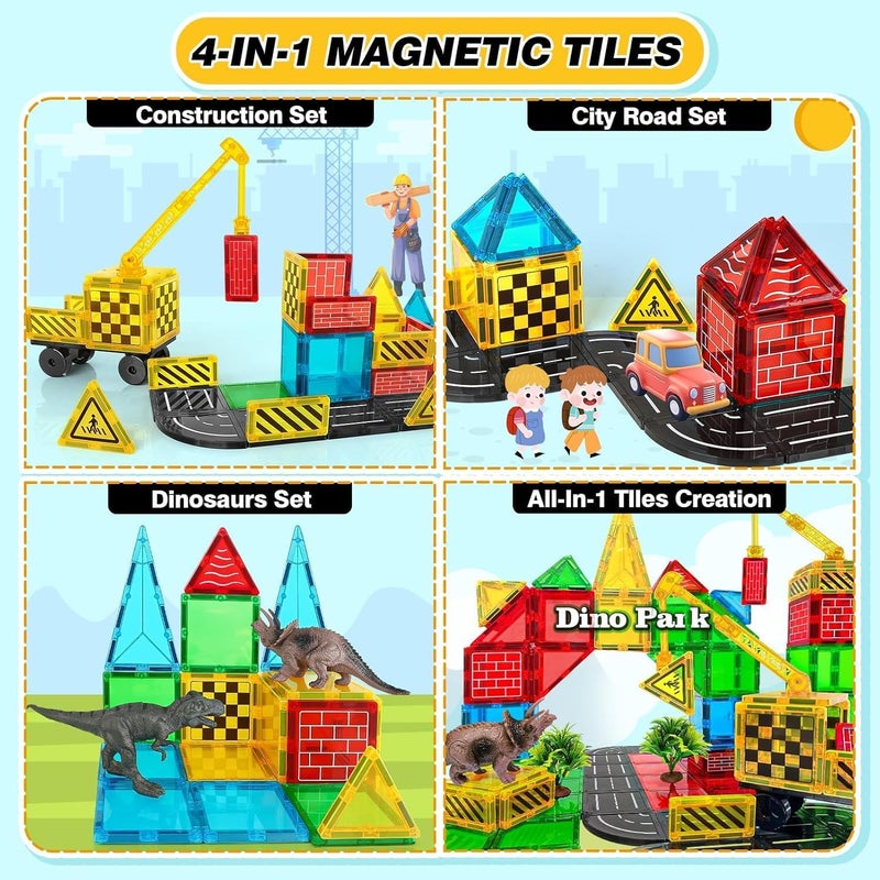 Magnetic Tiles Road Set with Crane Car - Construction Toy for Kids Ages 3-8 - Image 5