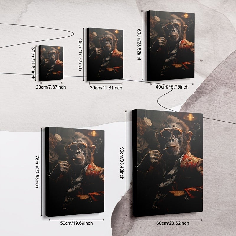 Framed Canvas Print of Fashionable Chimpanzee Smoking with Glasses and Floral Jacket, 60x90cm - Image 3