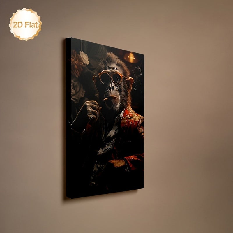 Framed Canvas Print of Fashionable Chimpanzee Smoking with Glasses and Floral Jacket, 60x90cm - Image 5