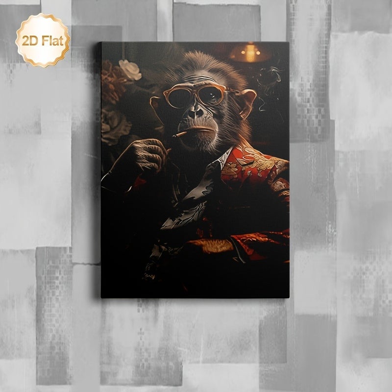 Framed Canvas Print of Fashionable Chimpanzee Smoking with Glasses and Floral Jacket, 60x90cm - Image 4