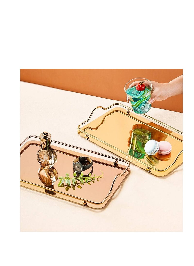 Generic - Rectangular Mirror Serving Tray Set Stainless 2-Piece Serving Tray Set Very chic for serving with a mirrored sheen. The set is made of two pieces in sizes to suit all your needs. A set of stainless steel serving trays with a mirror on the magnet, gold. - Image 1
