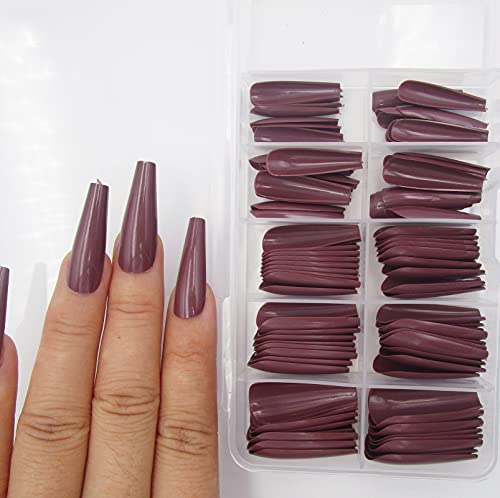 LifexTol 100pc Colored Coffin Press on Nails Long Ballerina False Fake Nail Tips Full Cover Manicure Design Acrylic Nails for Women Teen Girls Dark Coffee - Image 5