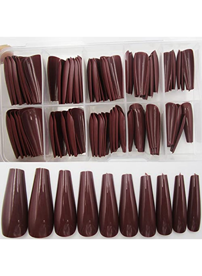 LifexTol 100pc Colored Coffin Press on Nails Long Ballerina False Fake Nail Tips Full Cover Manicure Design Acrylic Nails for Women Teen Girls Dark Coffee - Image 1