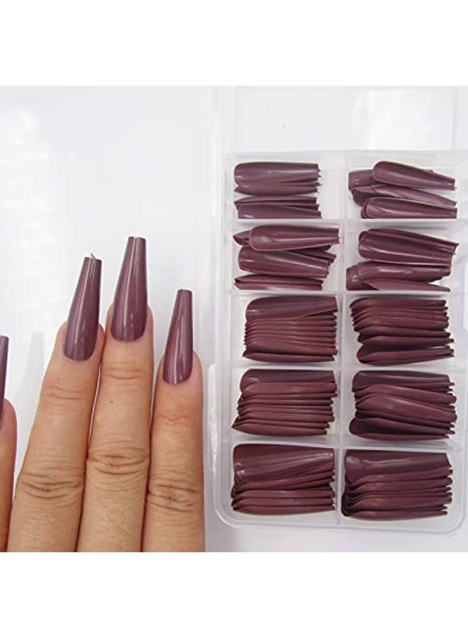 LifexTol 100pc Colored Coffin Press on Nails Long Ballerina False Fake Nail Tips Full Cover Manicure Design Acrylic Nails for Women Teen Girls Dark Coffee - Image 4