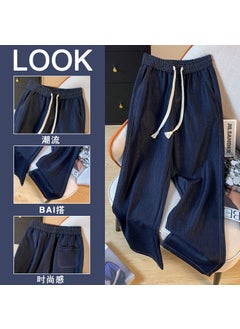 Generic Autumn New Plus Size Lyocell Thick Soft Denim Straight Pants Women cowboy blue  - Image 3