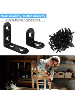 Y&D Corner Brace, 24Pcs Black 90 Degree Right Angle Metal Bracket, L Brackets for Furniture Cabinet with 72Pcs Screws, 12Pcs-40mm/12Pcs-20mm  - Image 5
