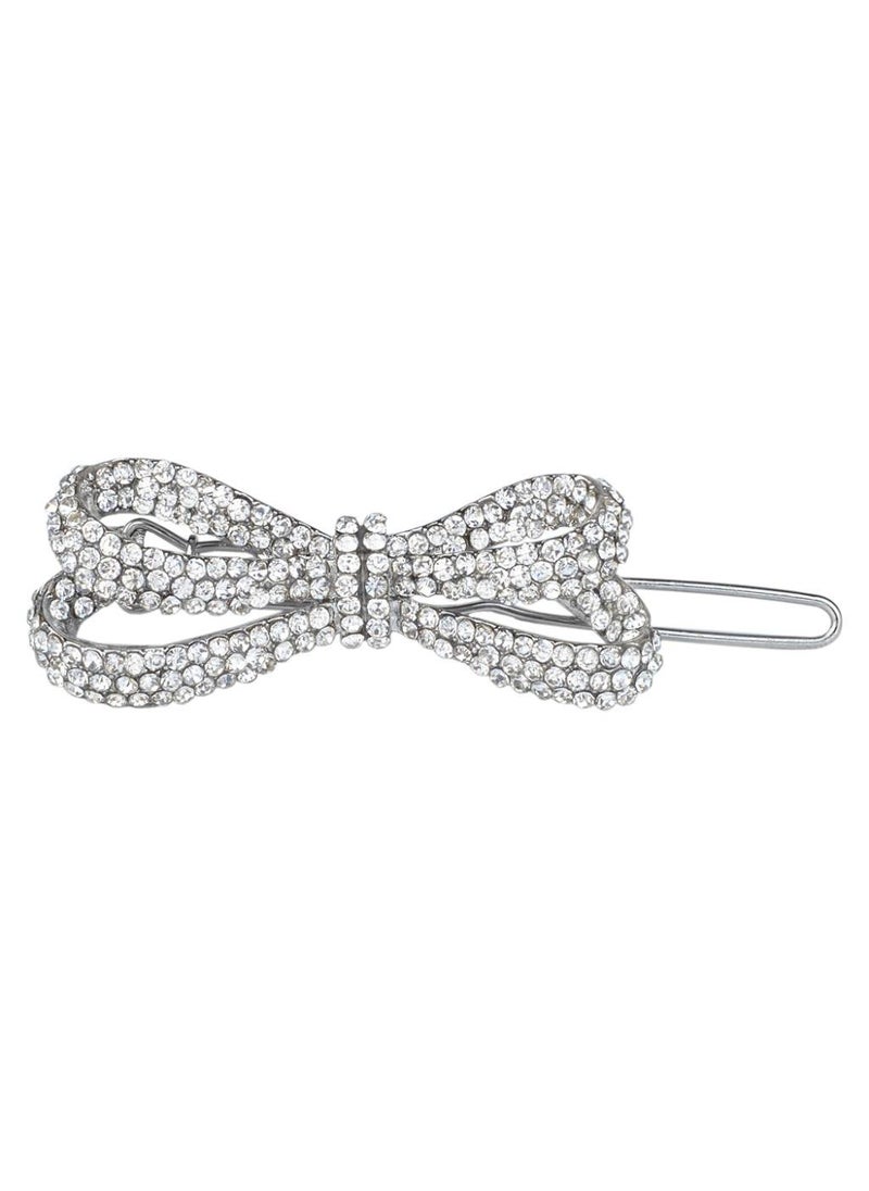 EVER FAITH - EVER FAITH SilverTone Austrian Crystal Wedding Little Bowknot Hair Clip Clear - Image 1