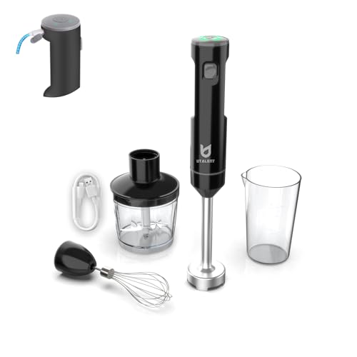 UTALENT Cordless Hand Blender, UTALENT Variable Speed Immersion Blender Rechargeable, with 500ml Chopper, 600ml container, Egg Whisk, for Smoothies, Baby Food and Soups – Black - Image 1