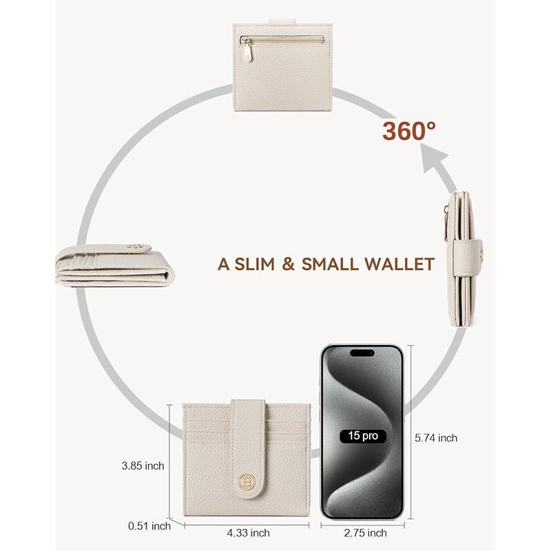 Bostanten Slim Wallet for Women Small RFID Blocking Credit Card Holder Leather Bifold Wallets with Zipper Coin Pocket Beige - Image 4