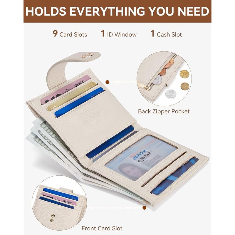 Bostanten Slim Wallet for Women Small RFID Blocking Credit Card Holder Leather Bifold Wallets with Zipper Coin Pocket Beige - Image 2