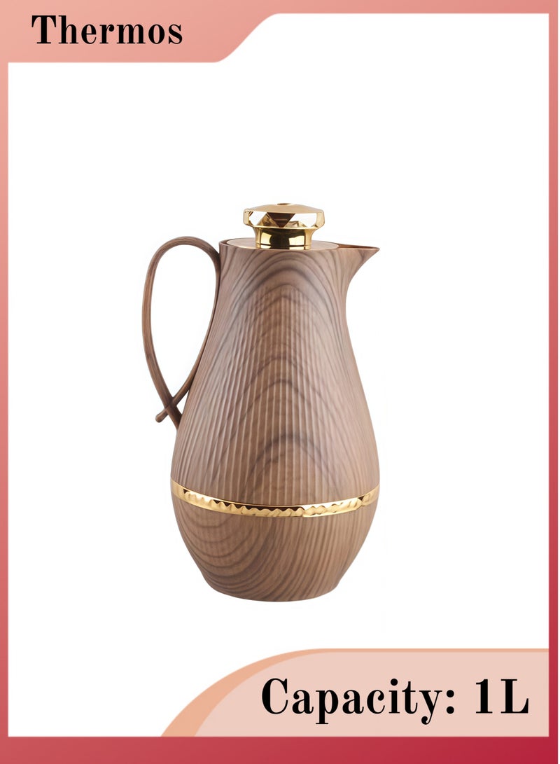 بيوتيفول ترمس منزلي، ترمس مكتبي، ترمس ترفيهي، زجاجة ماء ساخن، ترمس، ترمس قهوة منزلي غلاف بلاستيكي + بطانة زجاجية 1.0 لتر - Image 1