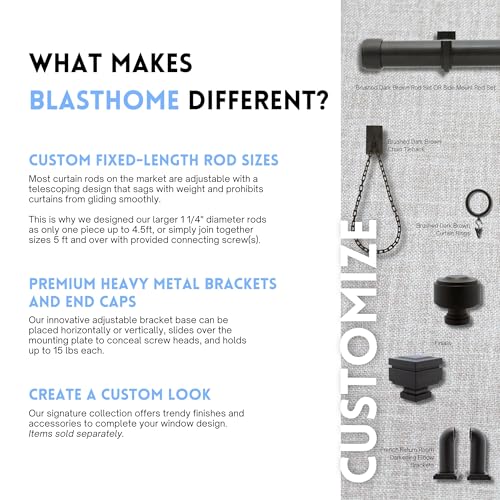 BlastHome® Luxury Curtain Rings - Premium Metal with Quiet, Smooth, Removable Nylon Inserts - Pinhooks & Clips Included - 1 1/2" Inside Diameter - 9 Rings for One Standard Curtain - Brushed Dark Brown - Image 5