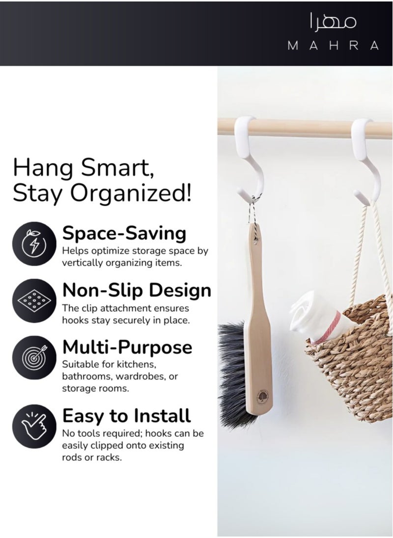 Generic Set of 10 White Plastic S Hooks | 2.2 lbs Load Capacity | Sturdy, Anti-Slip, Space-Saving, Versatile Organizers for Kitchen, Bathroom, Garage, Closet, Festive Decorations & More  - Image 2