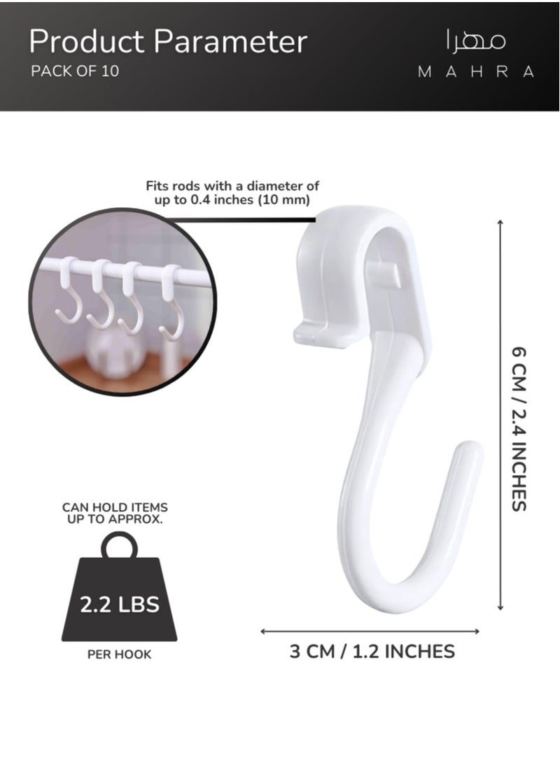 Generic Set of 10 White Plastic S Hooks | 2.2 lbs Load Capacity | Sturdy, Anti-Slip, Space-Saving, Versatile Organizers for Kitchen, Bathroom, Garage, Closet, Festive Decorations & More  - Image 3
