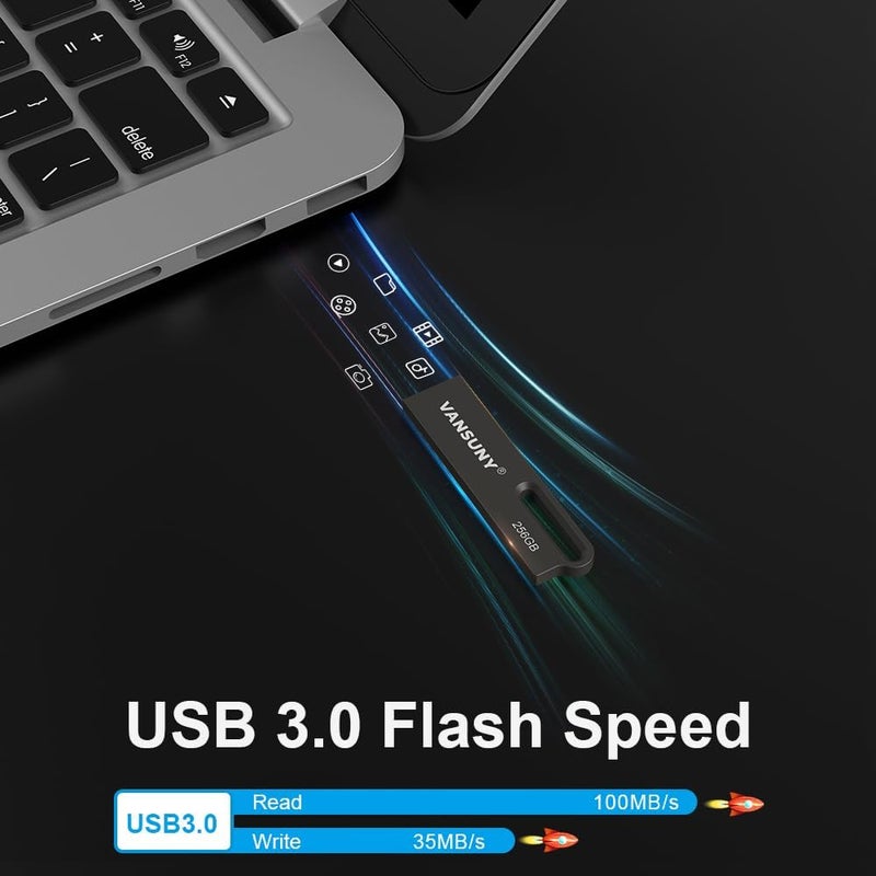 محرك أقراص فلاش سعة 256 جيجابايت USB 3.0، محرك أقراص فلاش معدني مقاوم للماء، ذاكرة فائقة السرعة USB 3.0، محرك إبهام محمول لأجهزة الكمبيوتر/الأجهزة اللوحية/أجهزة Mac/أجهزة الكمبيوتر المحمولة - Image 5