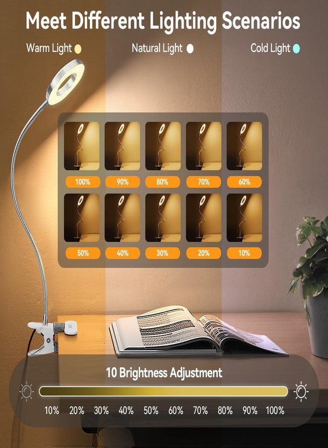 Skymore Clip on Light -3 Color Modes&10 Brightness LED Reading Desk Light with Clamp Flexible Gooseneck Book Light for Kids' Bedtime Reading, Zoom Meetings, Clip on Table, Headboard, Dorm&Office Use - Image 2
