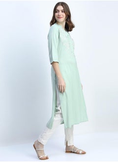 Vishudh Women Green Floral Embroidered Kurta  - Image 5
