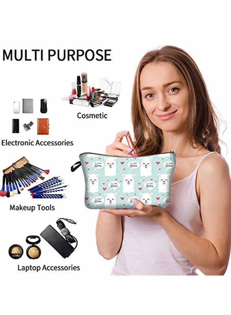 Makeup Bags Cosmetic Bag for Women Alpaca and Cactus Cosmetic Bag Makeup Pouch Travel Toiletry Organizer Adorable Roomy Makeup Bags - Image 5