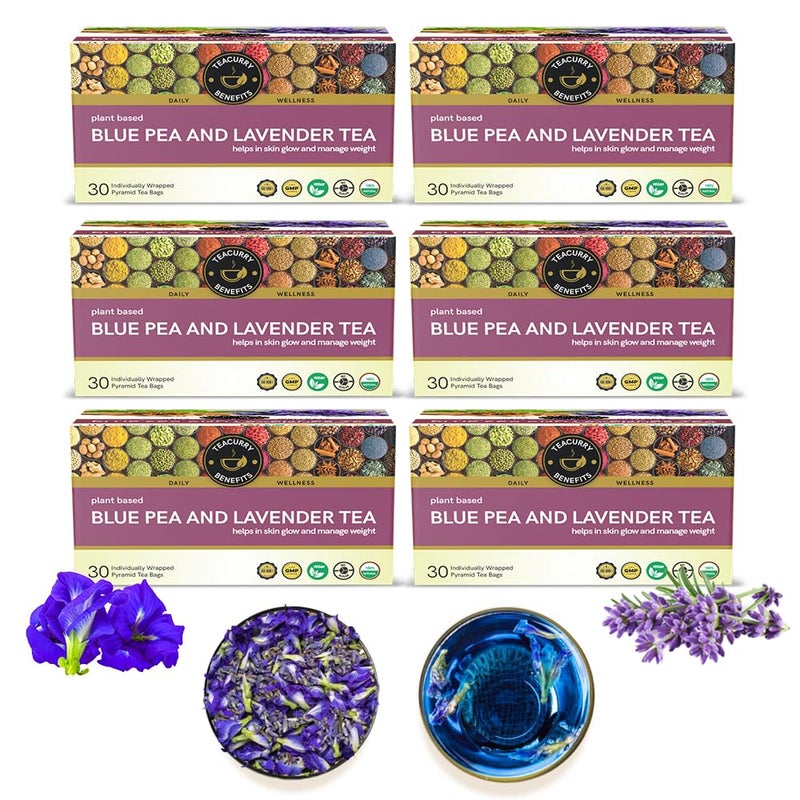 Teacurry Butterfly Pea Lavender Tea (6 month Pack, 180 Tea Bags) - Enhances Sleep & Improves Skin Glow - Blue Purple Tea for Hair and Skin - Image 1