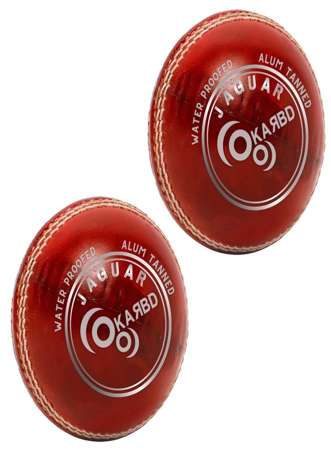 KARBD Cricket Ball Leather 4 Piece Professional Hand Stitching Seam Waterproof Coating Season Ball for Tournament Club Matches (20 to 30 Overs, Jaguar Red, Combo Pack Set of 2) - Image 1