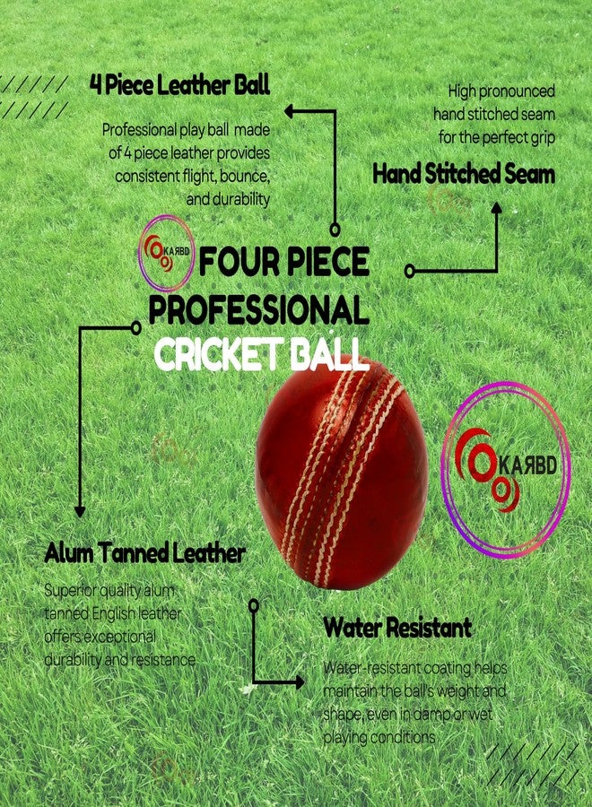 KARBD Cricket Ball Leather 4 Piece Professional Hand Stitching Seam Waterproof Coating Season Ball for Tournament Club Matches (20 to 30 Overs, Jaguar Red, Combo Pack Set of 2) - Image 3