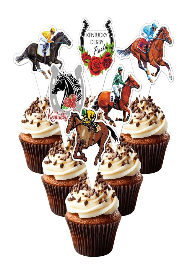Blinket 24PCS Kentucky Cupcake Toppers – Horse Racing Cupcake for Derby Party Decorations Equestrian Birthday Race Day Run for the Roses Cake Toppers Gold Red Party Supplies - Image 3